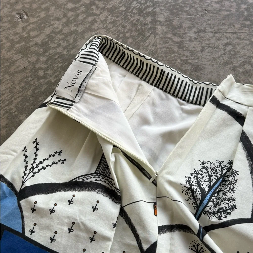 Novis Women’s Skirt Landscape Print Multicolor White Size 8 Made in USA - Picture 5 of 6
